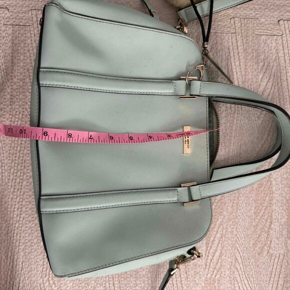 Kate Spade Light Blue Satchel Handbag Shoulder Strap PomPom Charm Vintage Spring - Picture 15 of 16